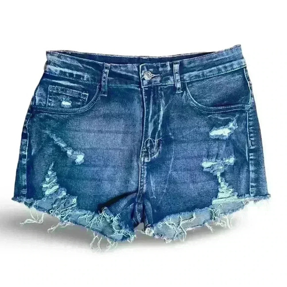 SHEIN Blue Denim Daisy Dukes Frayed Shorts Size Medium - Picture 1 of 2
